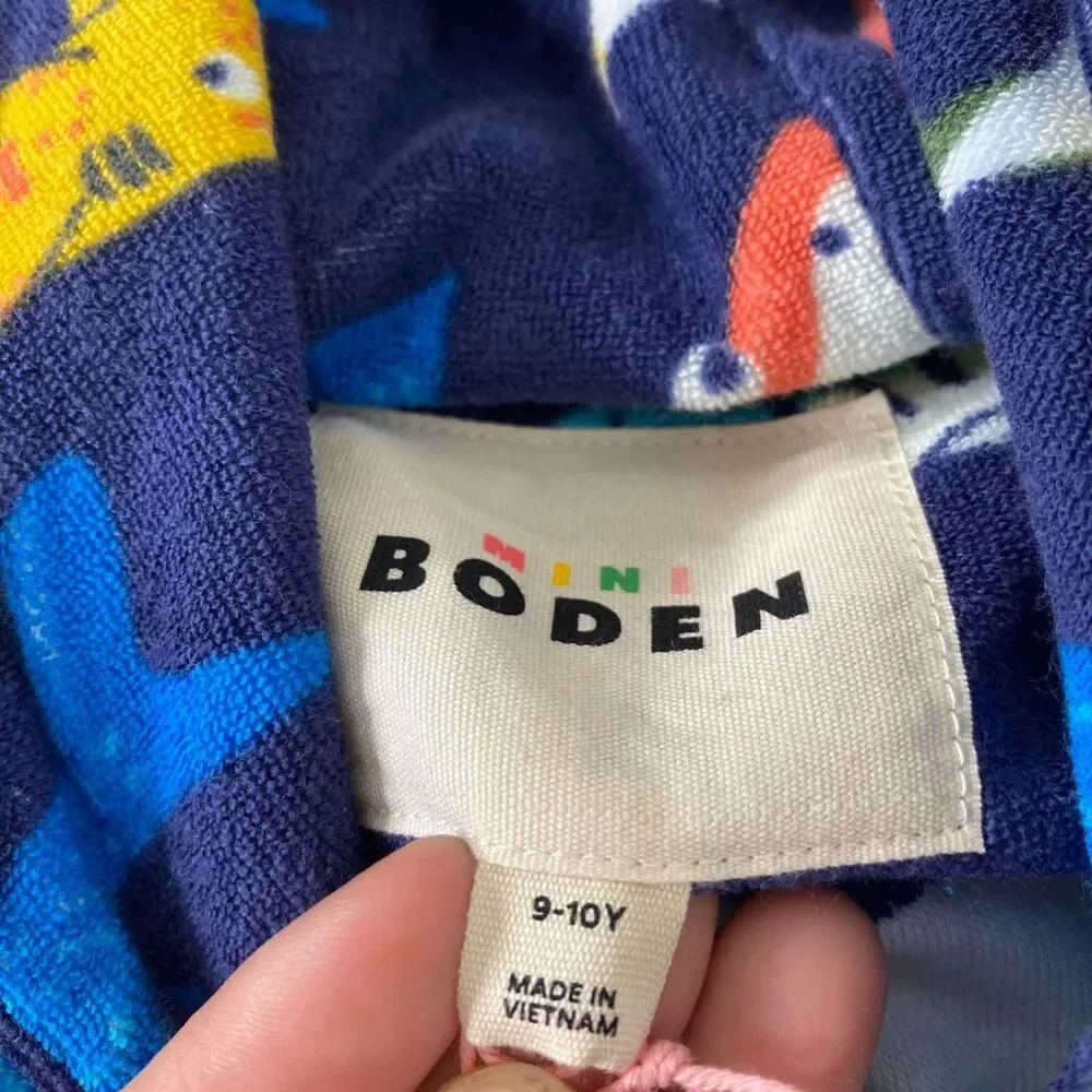 NWT Mini Boden Towelling Pop-over Hoody College Navy Sharks 9 - 10 Y